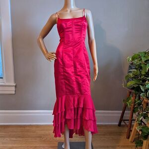 Vintage Y2K De Laru Red Salsa Dress Midi Ruffle Siren Whimsigoth Size 5/6